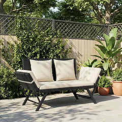 vidaXL Garden Bench with Cushions Black 176 cm Poly Rattan 1