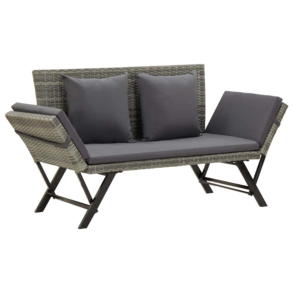 vidaXL Garden Bench with Cushions Grey 176 cm Poly Rattan 2