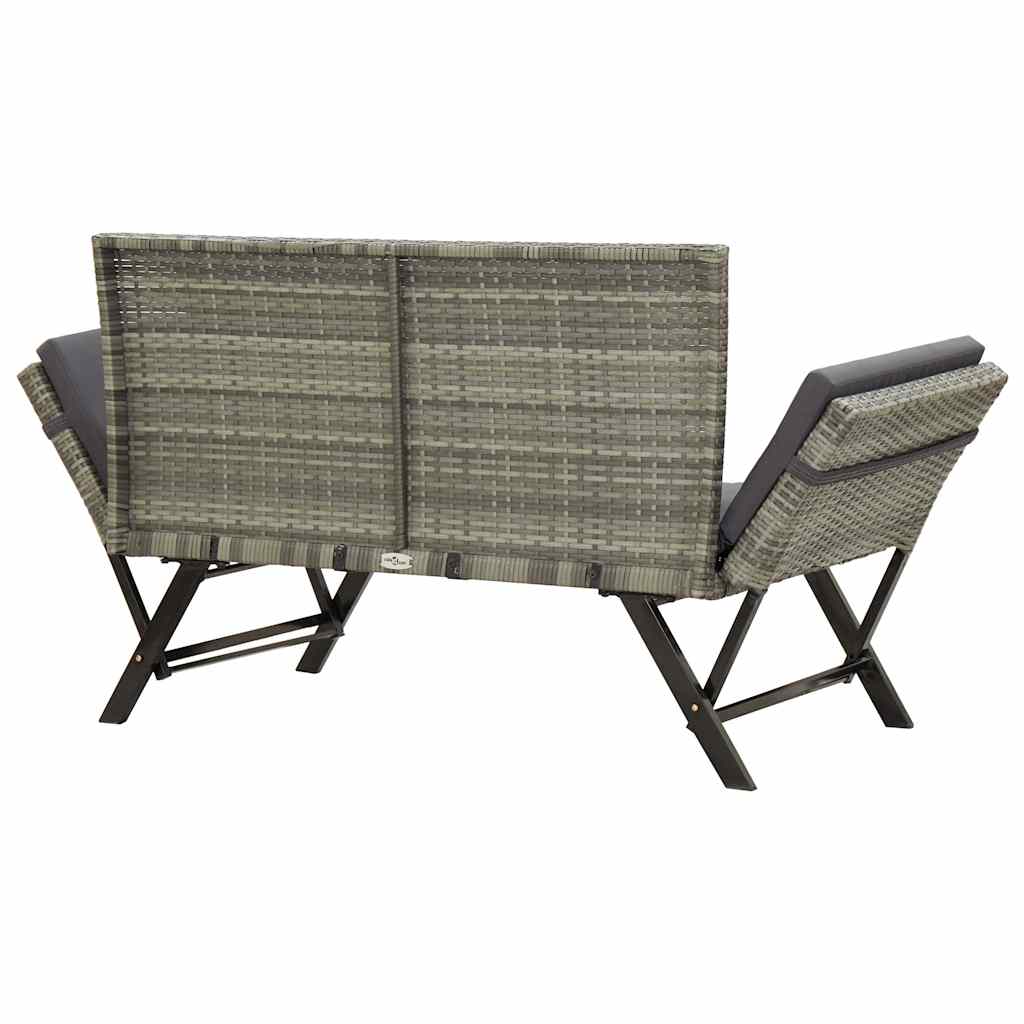 vidaXL Garden Bench with Cushions Grey 176 cm Poly Rattan 5