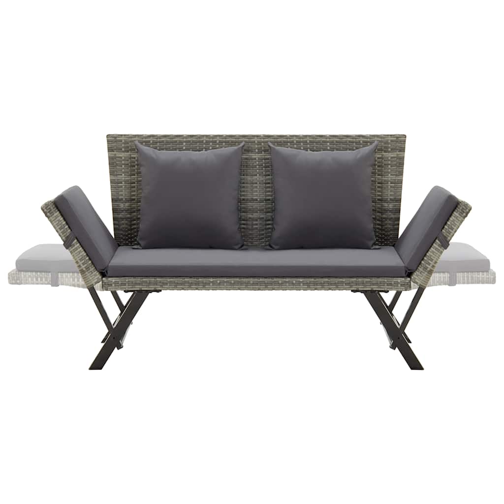vidaXL Garden Bench with Cushions Grey 176 cm Poly Rattan 6
