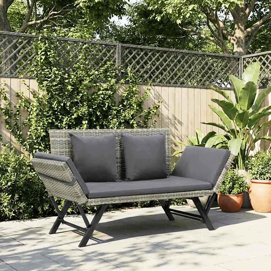vidaXL Garden Bench with Cushions Grey 176 cm Poly Rattan 1