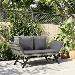vidaXL Garden Bench with Cushions Grey 176 cm Poly Rattan 1