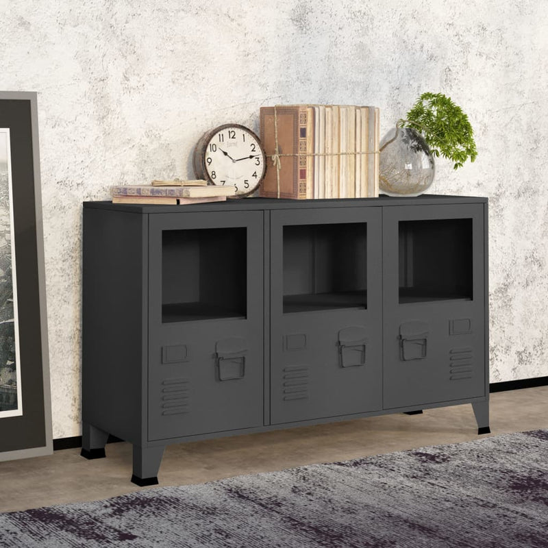 Industrial Sideboard Anthracite 105x35x62 cm Metal and Glass