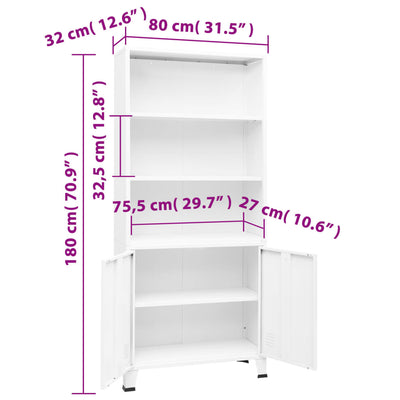 Industrial Bookshelf White 80x32x180 cm Steel