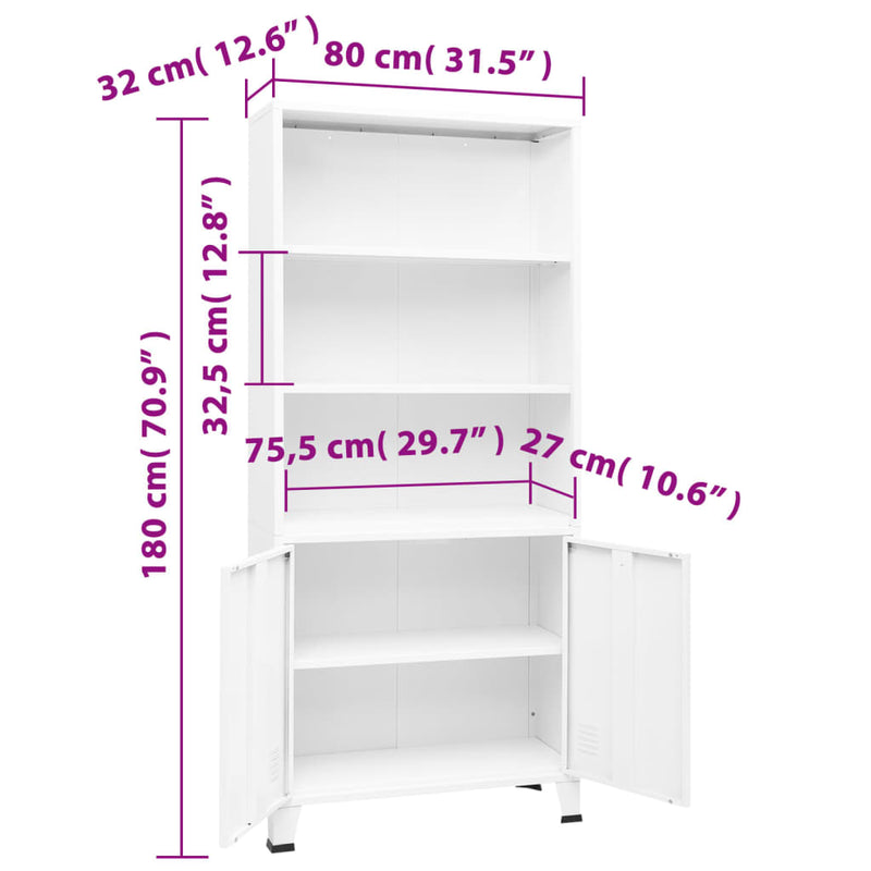 Industrial Bookshelf White 80x32x180 cm Steel