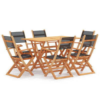 7 Piece Outdoor Dining Set Black Solid Eucalyptus Wood