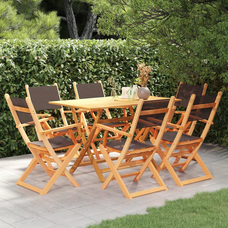 7 Piece Outdoor Dining Set Black Solid Eucalyptus Wood