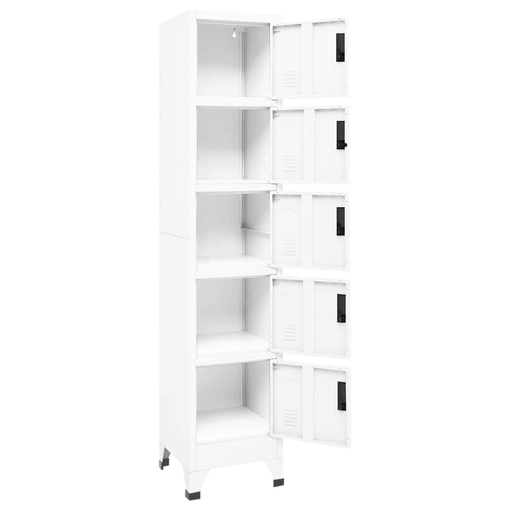 Locker Cabinet 38x45x180 cm Steel White With 5 lockers