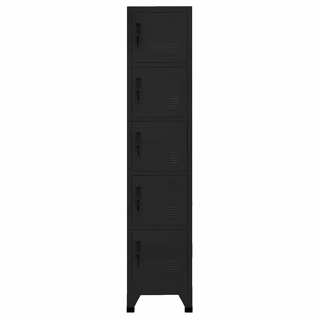Locker Cabinet 38x45x180 cm Steel Black With 5 lockers