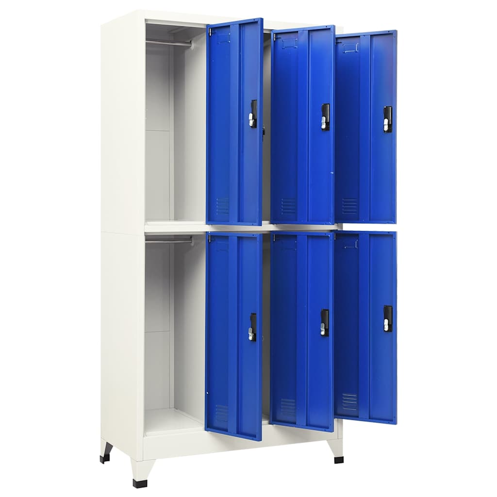 Locker Cabinet 90x45x180 cm Steel With 6 lockers Grey and blue