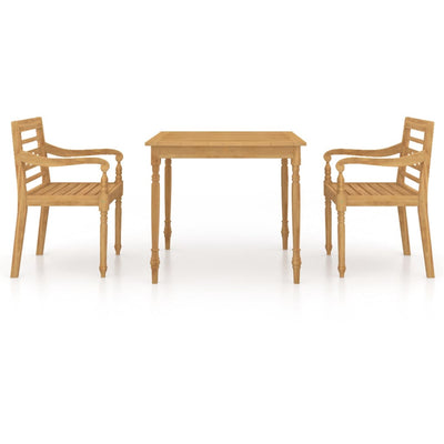 3 Piece Garden Dining Set Solid Teak Wood