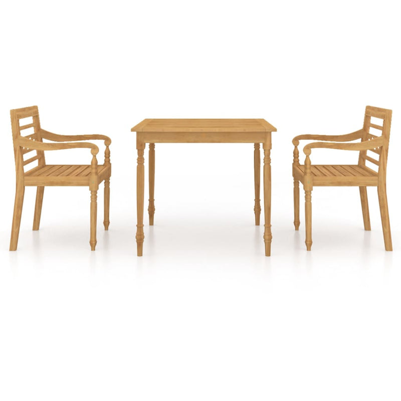 3 Piece Garden Dining Set Solid Teak Wood