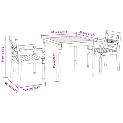 3 Piece Garden Dining Set Solid Teak Wood