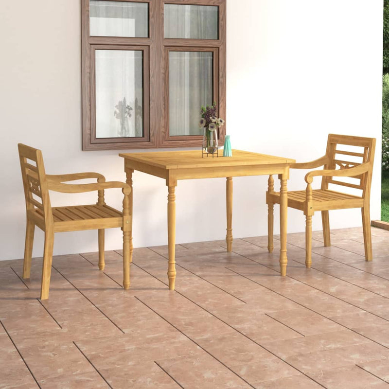 3 Piece Garden Dining Set Solid Teak Wood