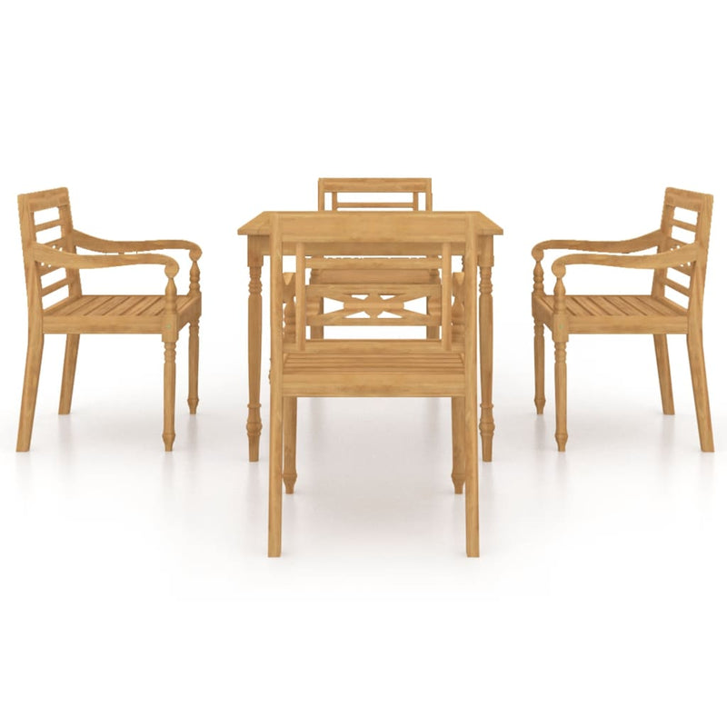 5 Piece Garden Dining Set Solid Teak Wood