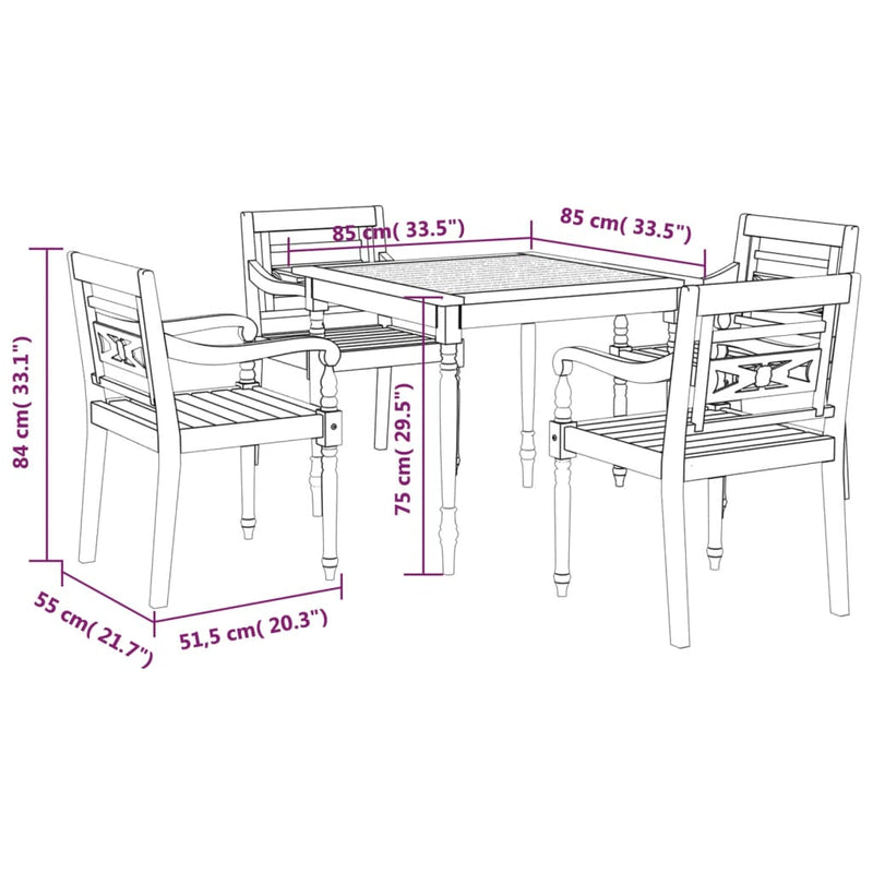 5 Piece Garden Dining Set Solid Teak Wood