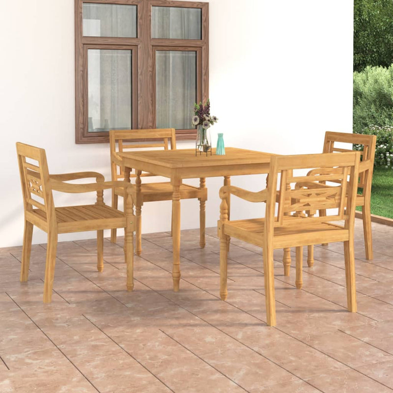 5 Piece Garden Dining Set Solid Teak Wood