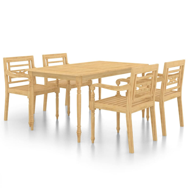 5 Piece Garden Dining Set Solid Teak Wood