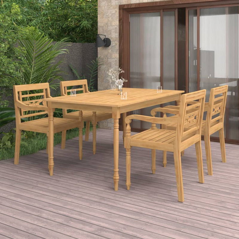 5 Piece Garden Dining Set Solid Teak Wood