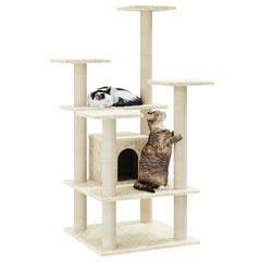 vidaXL Cat Tree | Cream | Engineered wood, plush, sisal | Medium | Durable 3