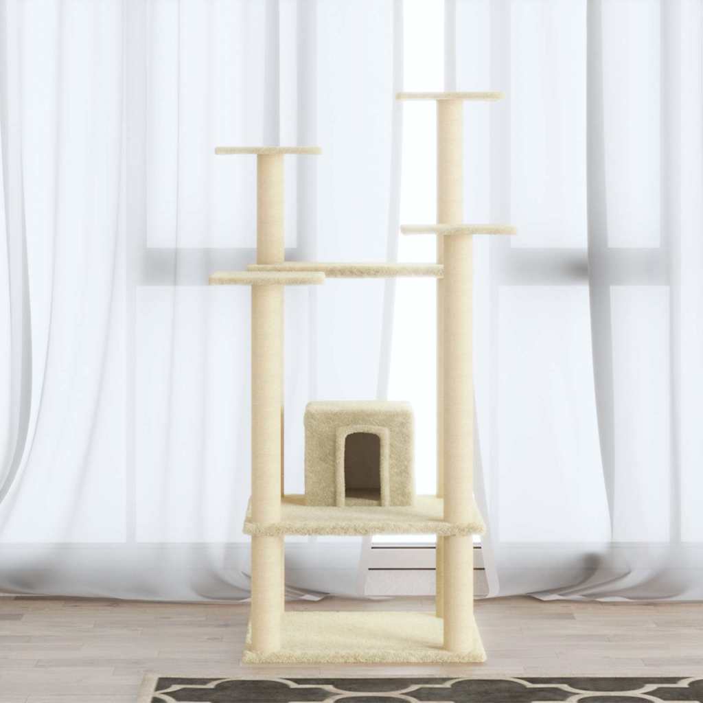 vidaXL Cat Tree | Cream | Engineered wood, plush, sisal | Medium | Durable 1