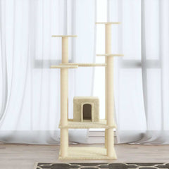 vidaXL Cat Tree | Cream | Engineered wood, plush, sisal | Medium | Durable 1