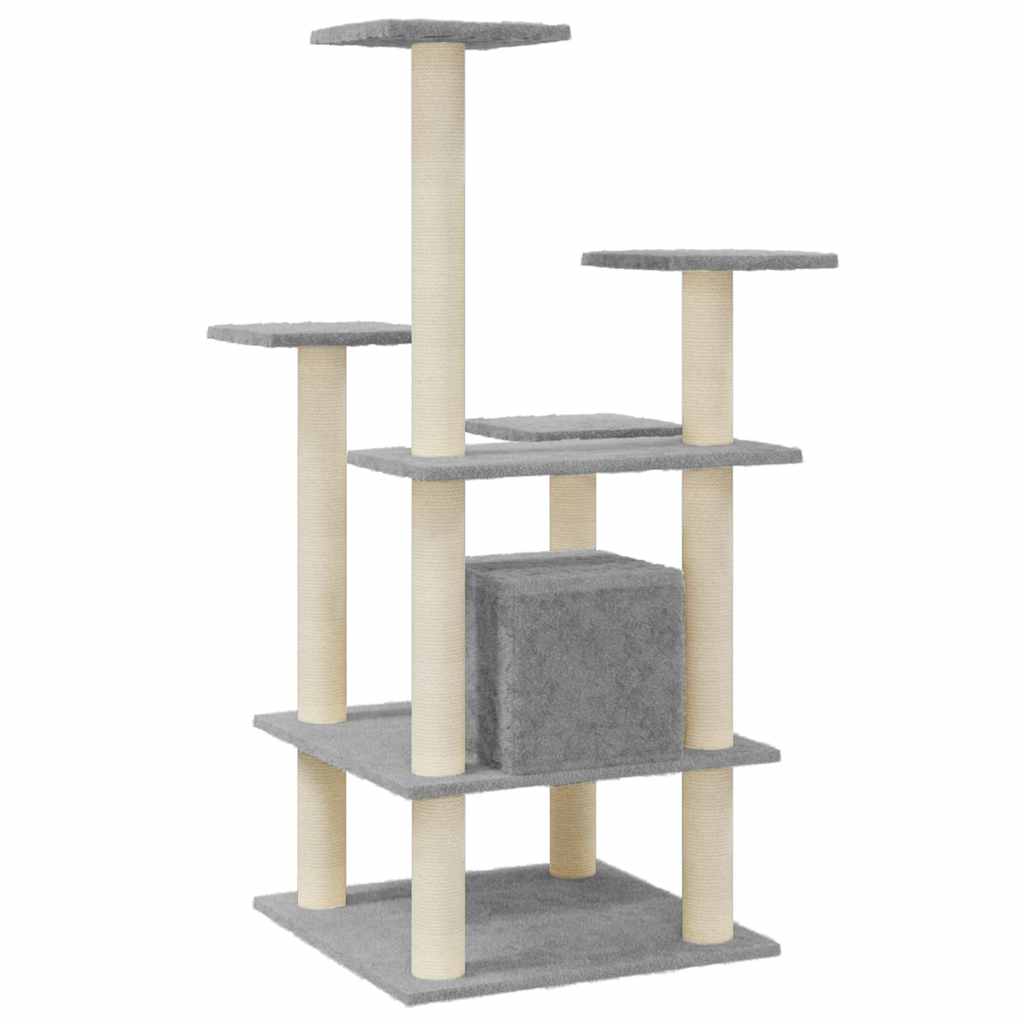 171480 vidaXL Cat Tree with Sisal Scratching Posts Light Grey 110 cm 4
