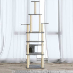 vidaXL Cat Tree | Light grey | Engineered wood, plush, sisal | Large | Cat Tree 1