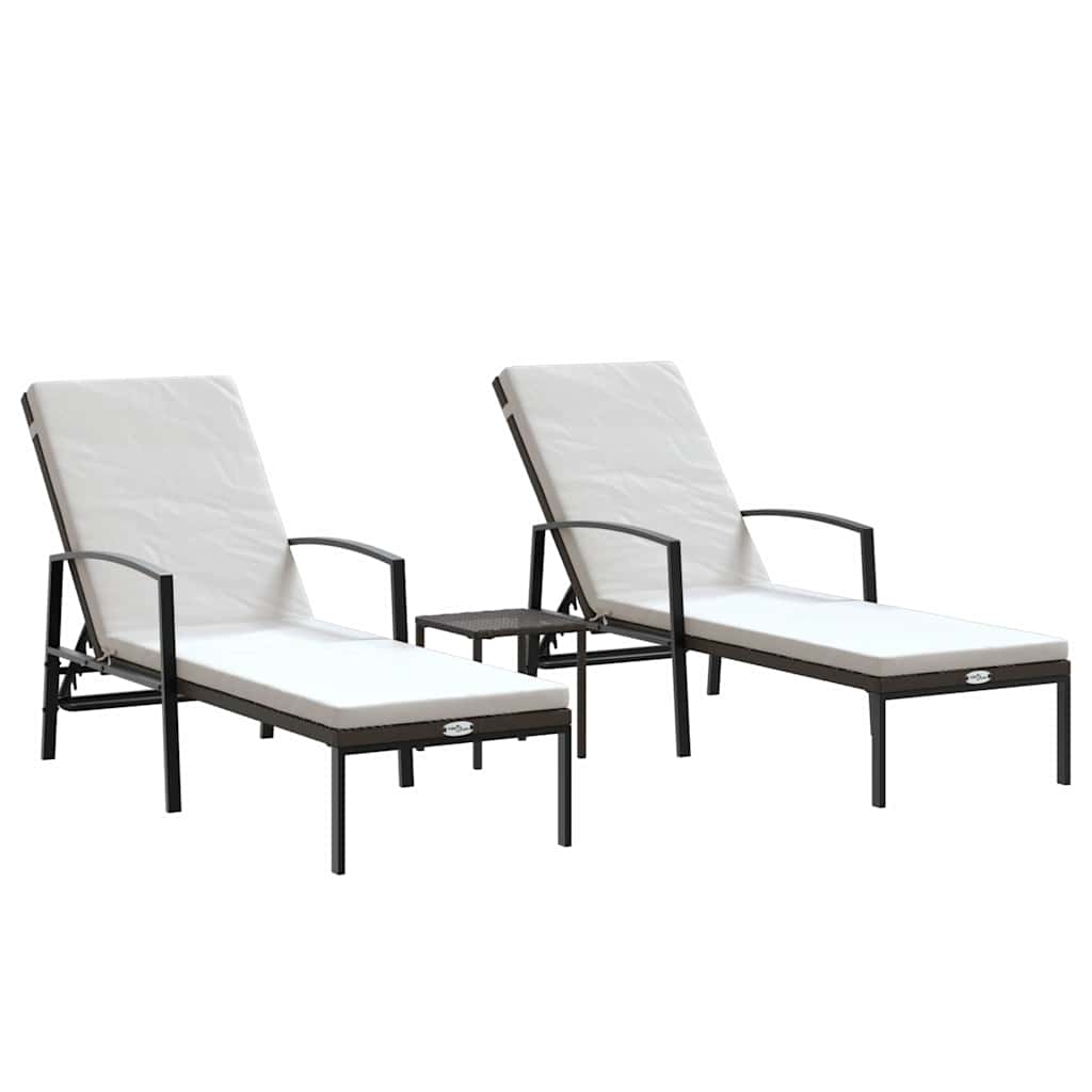 vidaXL Sun Loungers 2 pcs with Table Poly Rattan Brown 2