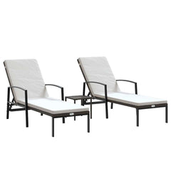vidaXL Sun Loungers 2 pcs with Table Poly Rattan Brown 2