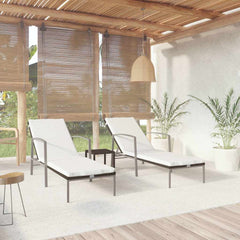 vidaXL Sun Loungers 2 pcs with Table Poly Rattan Brown 1