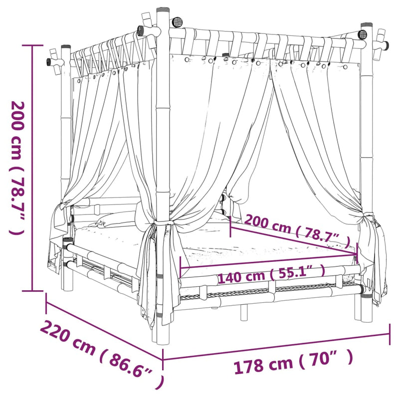 Canopy Bed 140x200 cm Bamboo