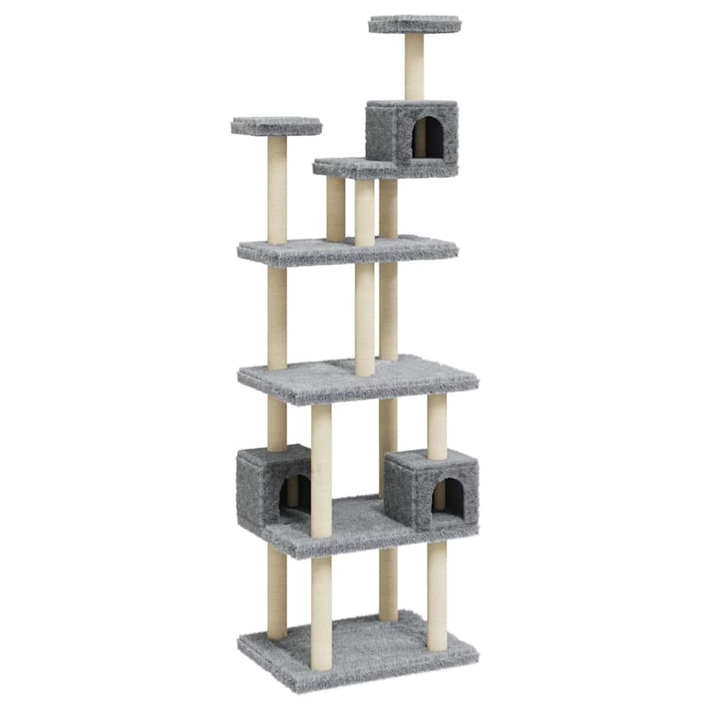 171489 vidaXL Cat Tree with Sisal Scratching Posts Light Grey 188 cm 2