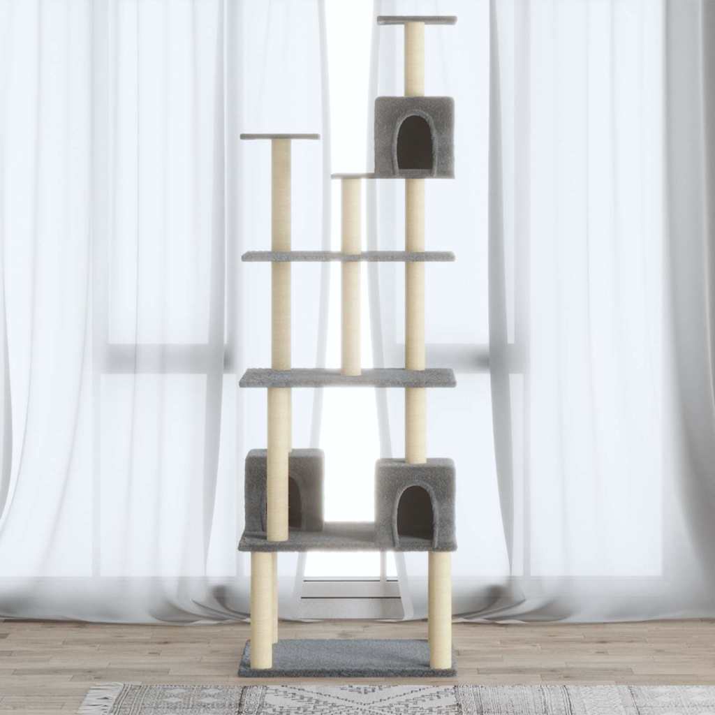171489 vidaXL Cat Tree with Sisal Scratching Posts Light Grey 188 cm 1