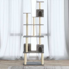 171489 vidaXL Cat Tree with Sisal Scratching Posts Light Grey 188 cm 1