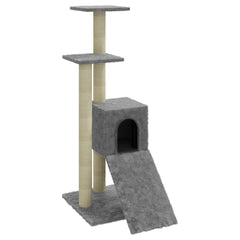 vidaXL Cat Tree | Light grey | Engineered wood, plush, sisal | Medium | Cat Tree 2