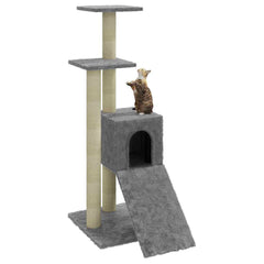 vidaXL Cat Tree | Light grey | Engineered wood, plush, sisal | Medium | Cat Tree 4