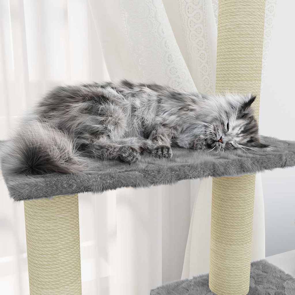 vidaXL Cat Tree | Light grey | Engineered wood | 155 cm tall | Durable 4