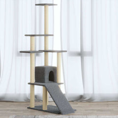 vidaXL Cat Tree | Light grey | Engineered wood | 155 cm tall | Durable 1