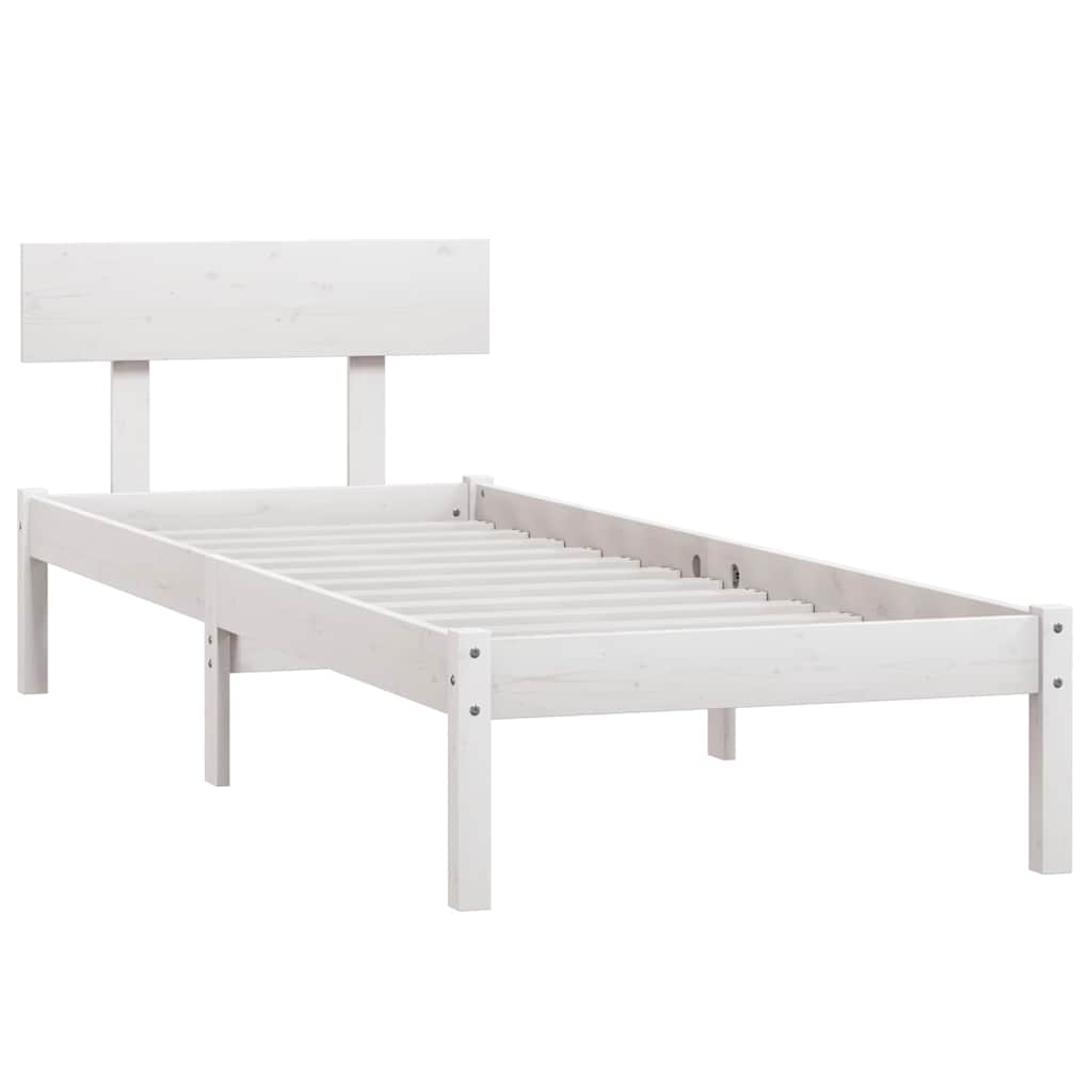 vidaXL Bed Frame without Mattress White Solid Wood Small Single 3