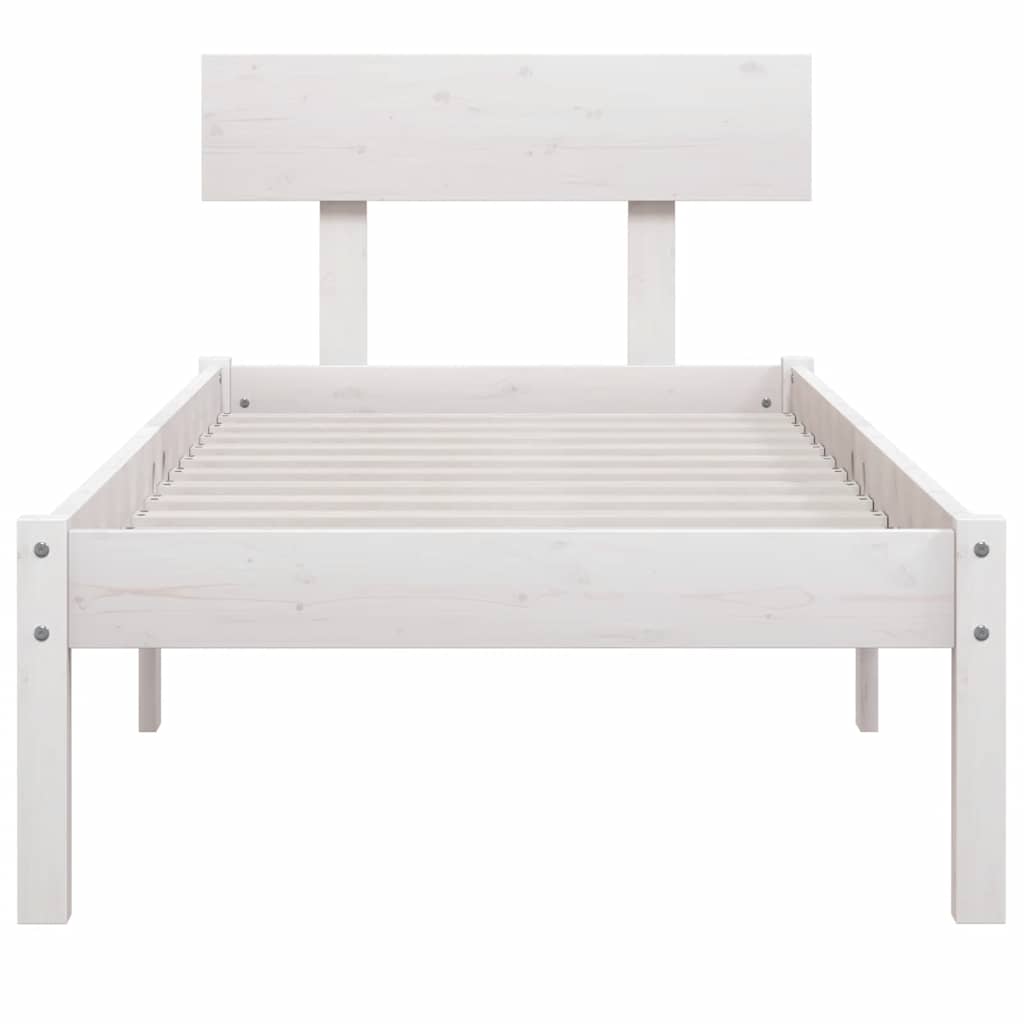 vidaXL Bed Frame without Mattress White Solid Wood Pine Single 4