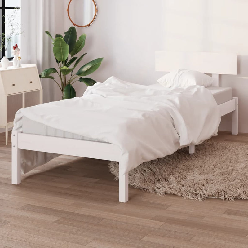 Bed Frame White Solid Wood Pine 90x190 cm Single