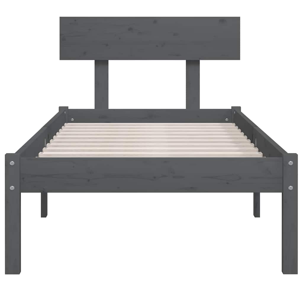 vidaXL Bed Frame | Grey | Solid pinewood | Single | Durable | Bed Frame 4
