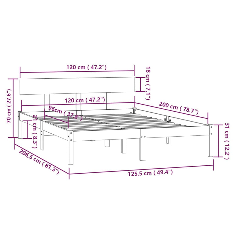 Bed Frame Solid Wood Pine 120x200 cm