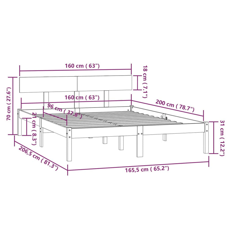 Bed Frame Solid Wood Pine 160x200 cm