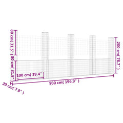 U-shape Gabion Basket with 2 Posts Iron Height 200 cm 500 cm