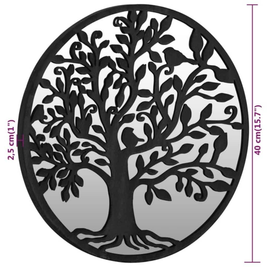 vidaXL Mirror | Black | Iron, Glass | 40 cm | Decorative Inlays | Mirror | Round 6