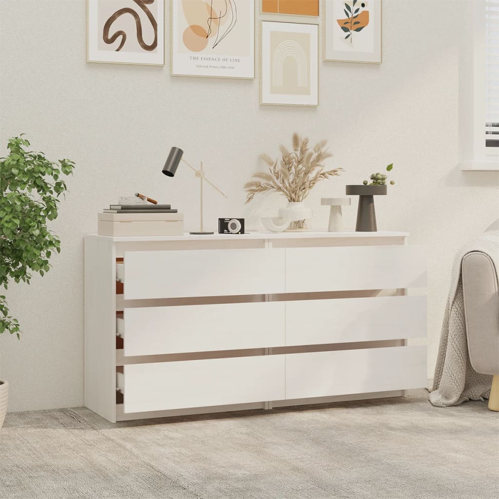vidaXL Bedside Cabinets 2 pcs White 60x36x64 cm Solid Pinewood 3