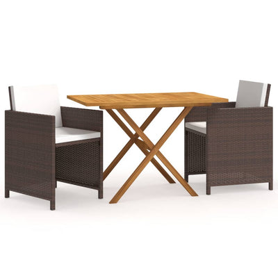 3 Piece Garden Dining Set with Cushions Brown