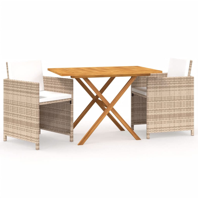 3 Piece Garden Dining Set with Cushions Beige